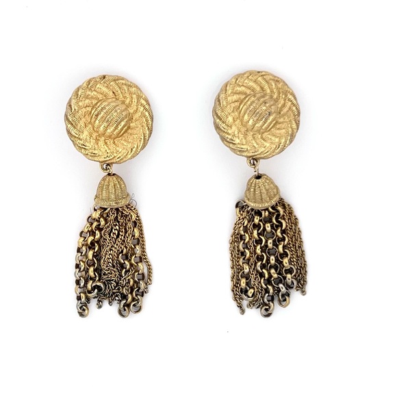Givenchy Vintage Chain Tassel Clip on Earrings - Picture 1 of 6